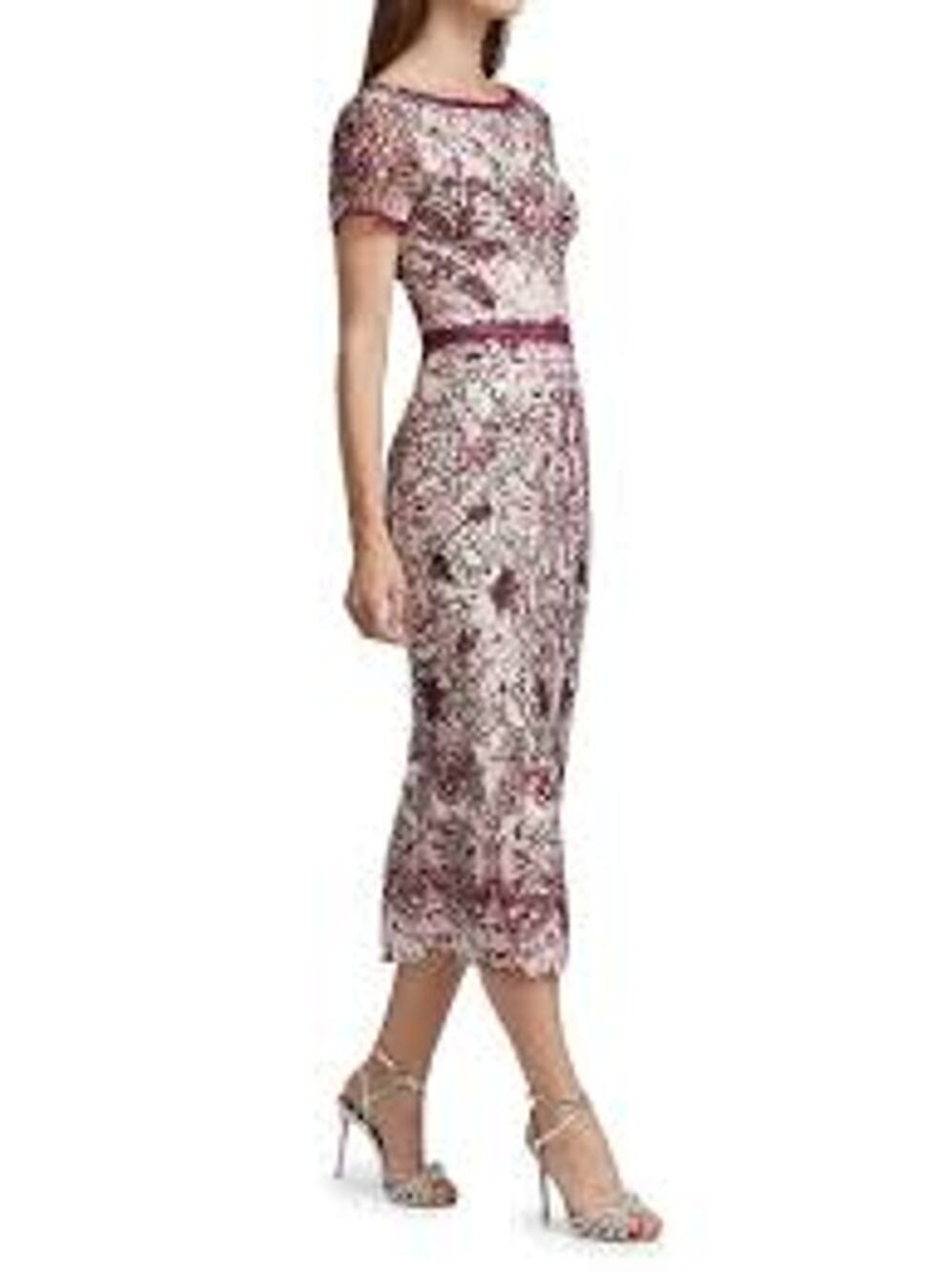 Marchesa Notte Embroidered Tulle Sheath Dress Midi Floral Spring Wedding Women 4
